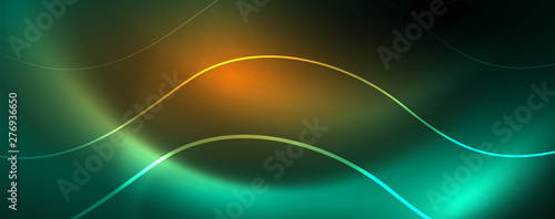 Shiny neon lines template - northern lights glowing blur lines. Futuristic style glow neon 80s disco club or night party techno template