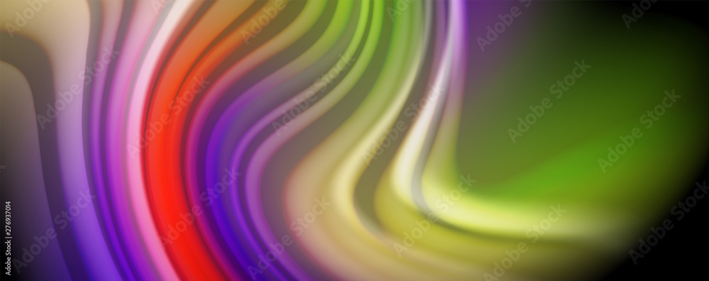 Fototapeta premium Modern rainbow liquid color flow colorful poster. Wave Liquid shape in black color background. Abstract composition
