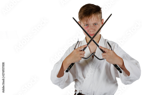 Teenage boy doing martial arts