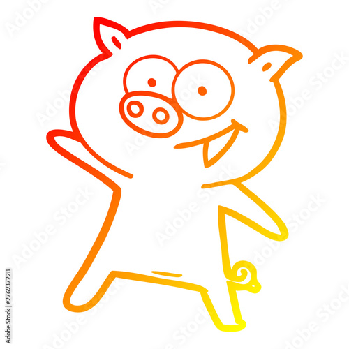 warm gradient line drawing cheerful dancing pig cartoon