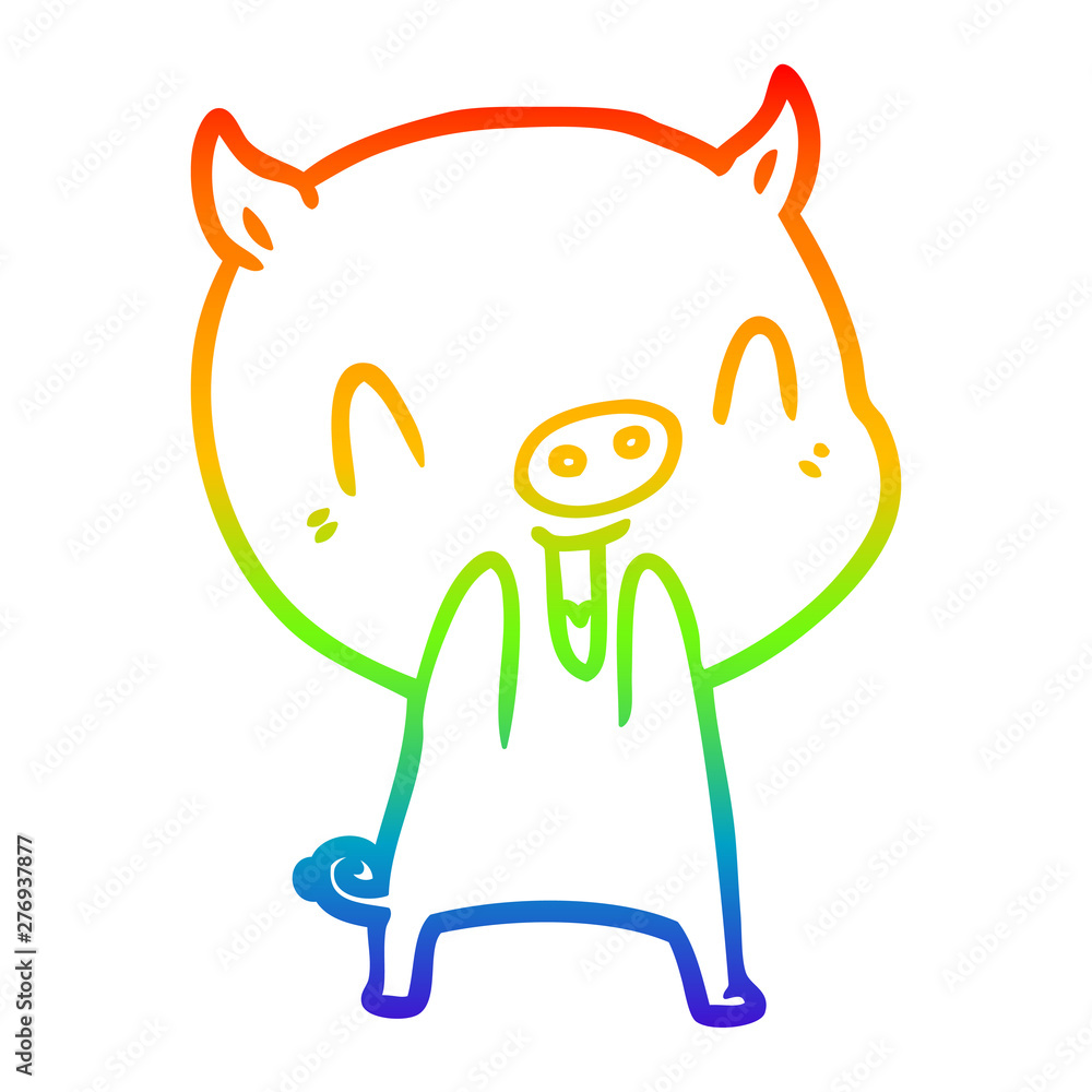Obraz premium rainbow gradient line drawing happy cartoon pig