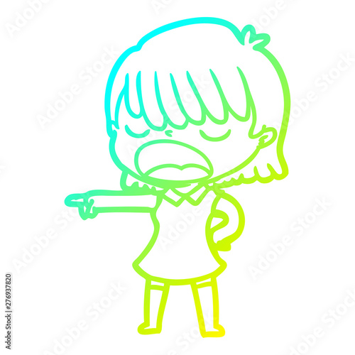 cold gradient line drawing cartoon woman talking loudly