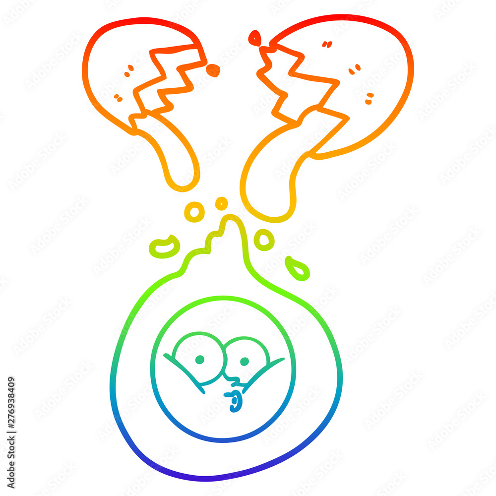 rainbow gradient line drawing cartoon cracked egg