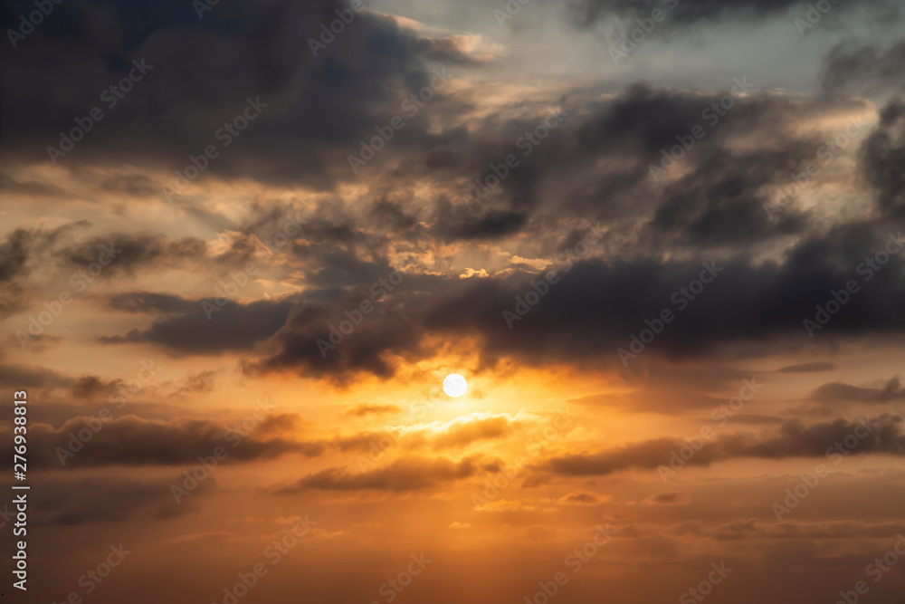 Dramatic View of a cloudscape during a dark and colorful sunset. Taken over Havana, Cuba.