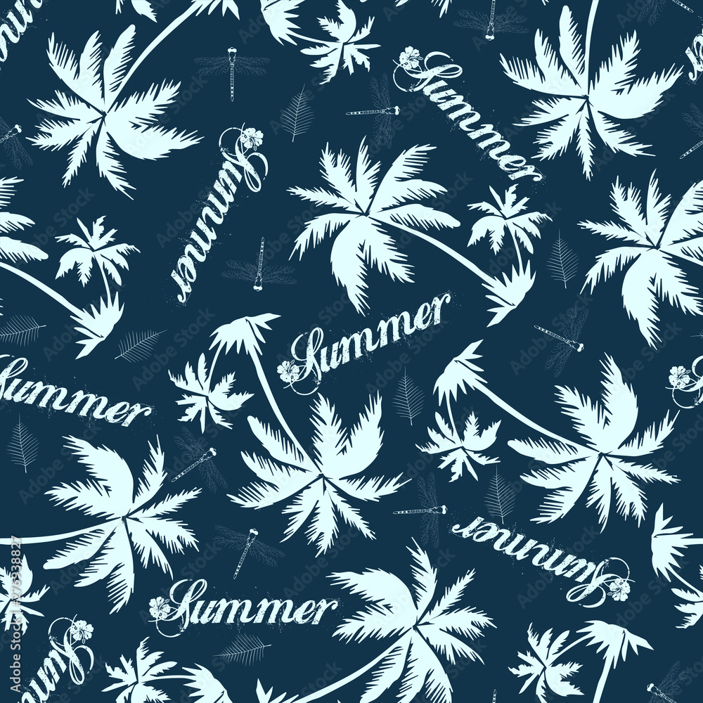 seamless pattern palm tree and summer text design