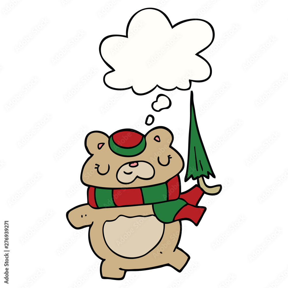 cartoon bear with umbrella and thought bubble cartoon bear with umbrella and thought bubble