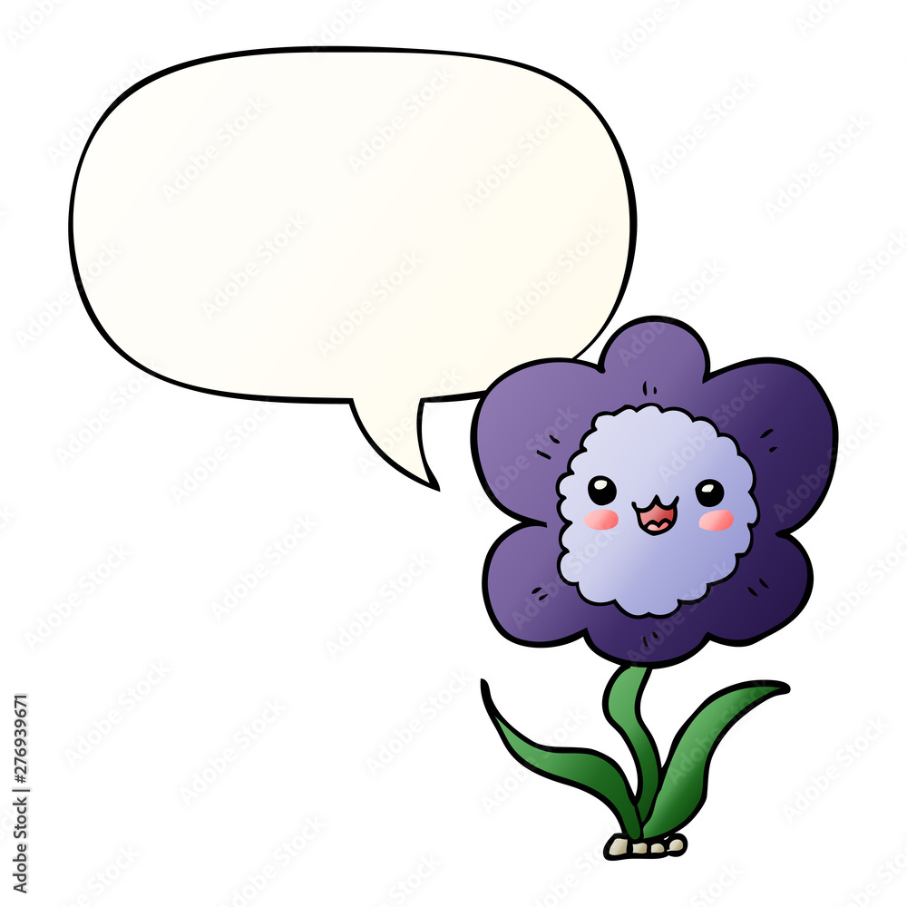 cartoon flower and speech bubble in smooth gradient style