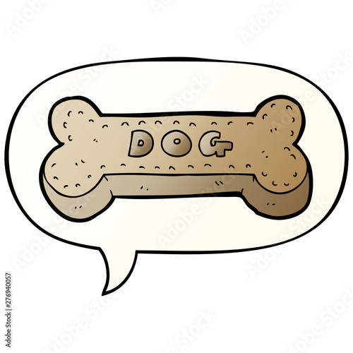 cartoon dog biscuit and speech bubble in smooth gradient style