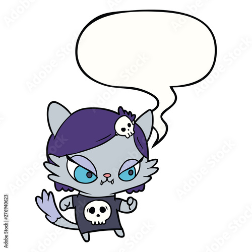 cute cartoon tough cat girl and speech bubble