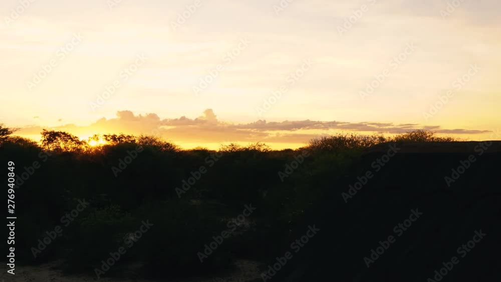 TIMELAPSE of golden sunset with against silhouette of trees at Khama Rhino Sanctuary in Botswana TIMELAPSE of golden sunset with against silhouette of trees at Khama Rhino Sanctuary in Botswana
