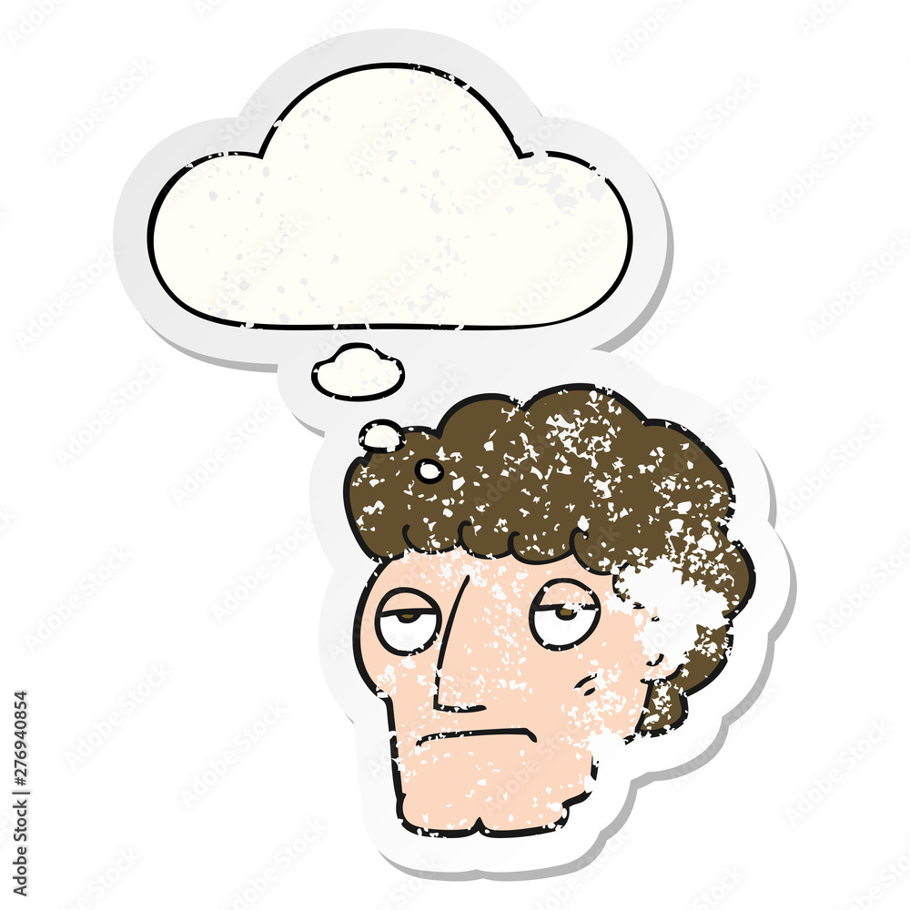 cartoon bored man and thought bubble as a distressed worn sticker cartoon bored man and thought bubble as a distressed worn sticker