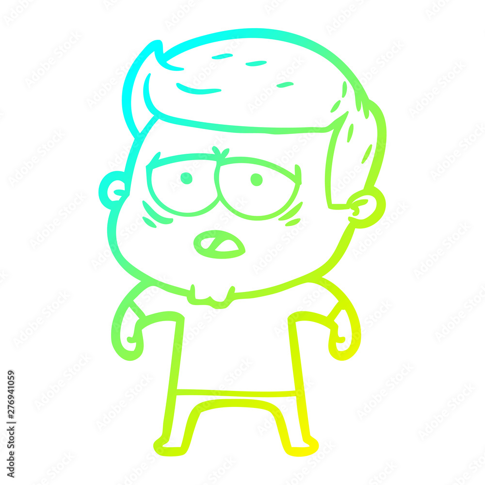 cold gradient line drawing cartoon tired man