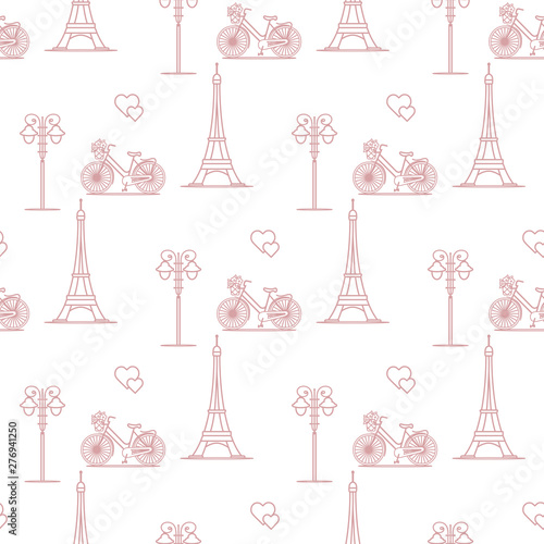 Paris. Seamless pattern. Symbols and landmarks.