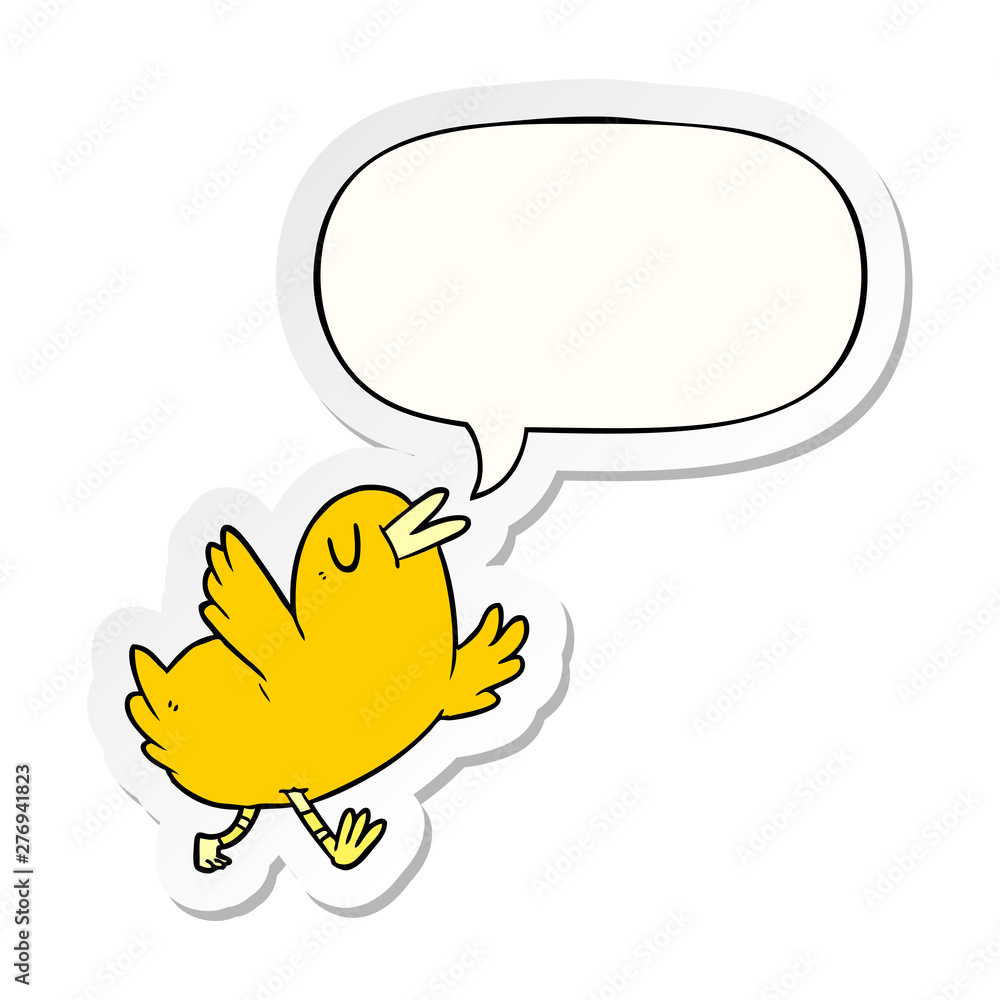 cartoon happy bird and speech bubble sticker cartoon happy bird and speech bubble sticker