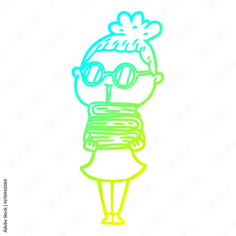 cold gradient line drawing cartoon woman wearing spectacles cold gradient line drawing cartoon woman wearing spectacles