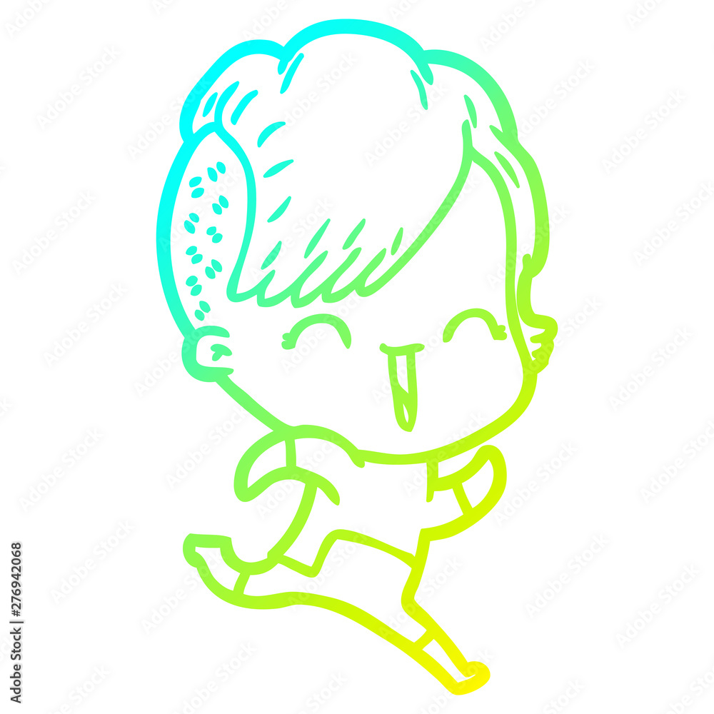 cold gradient line drawing cartoon happy hipster girl cold gradient line drawing cartoon happy hipster girl