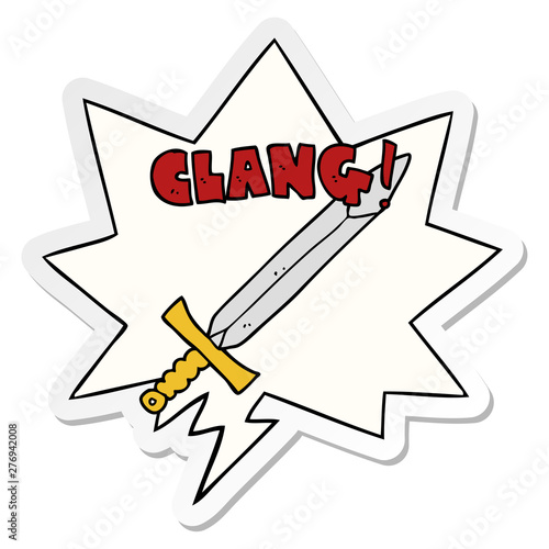cartoon clanging sword and speech bubble sticker