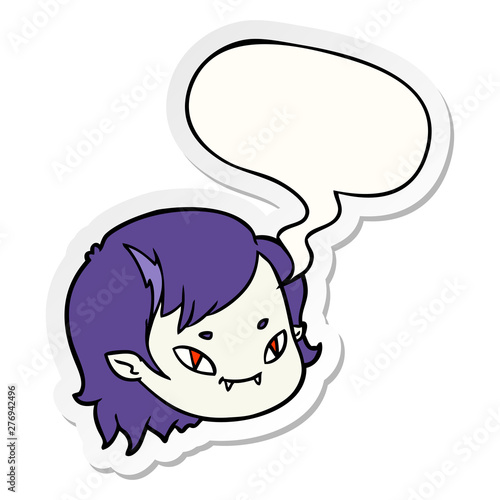 cartoon vampire girl face and speech bubble sticker