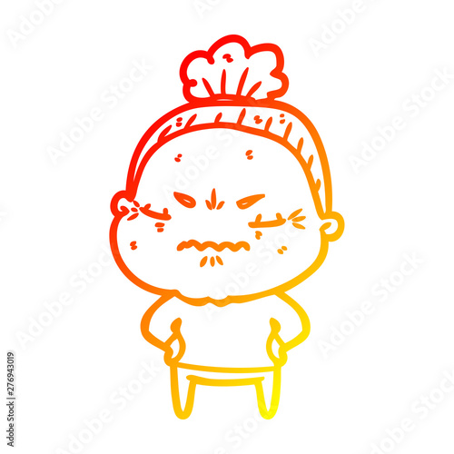 warm gradient line drawing cartoon annoyed old lady