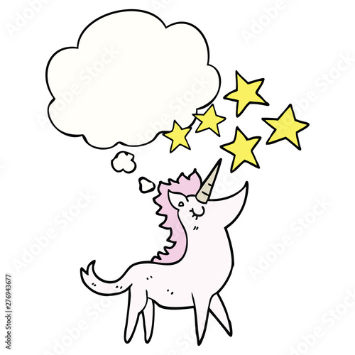 cartoon unicorn and thought bubble