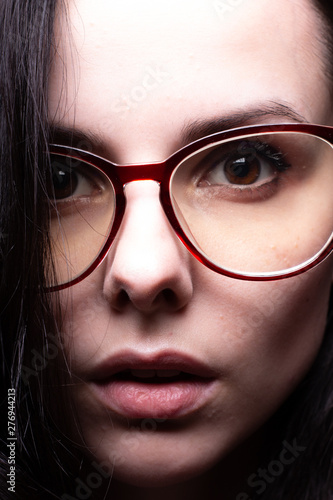 beautiful girl with glasses portrait studio
