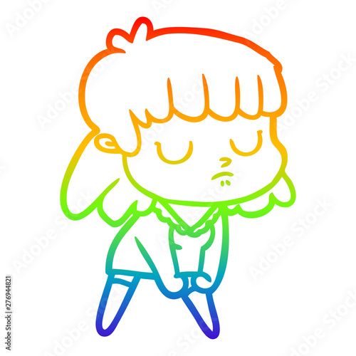 rainbow gradient line drawing cartoon indifferent woman