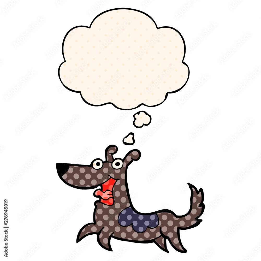 happy dog cartoon and thought bubble in comic book style happy dog cartoon and thought bubble in comic book style