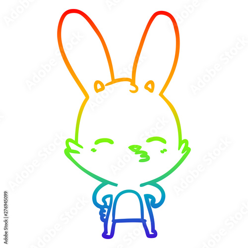 rainbow gradient line drawing curious bunny cartoon