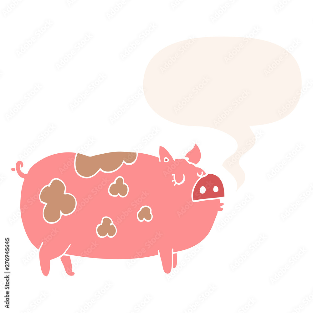 cartoon pig and speech bubble in retro style cartoon pig and speech bubble in retro style