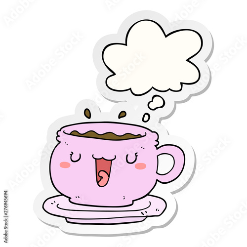 cute cartoon cup and saucer and thought bubble as a printed sticker