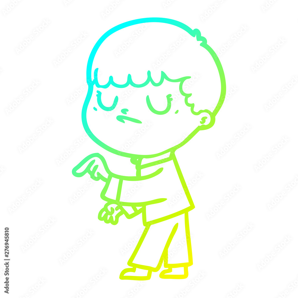 cold gradient line drawing cartoon grumpy boy