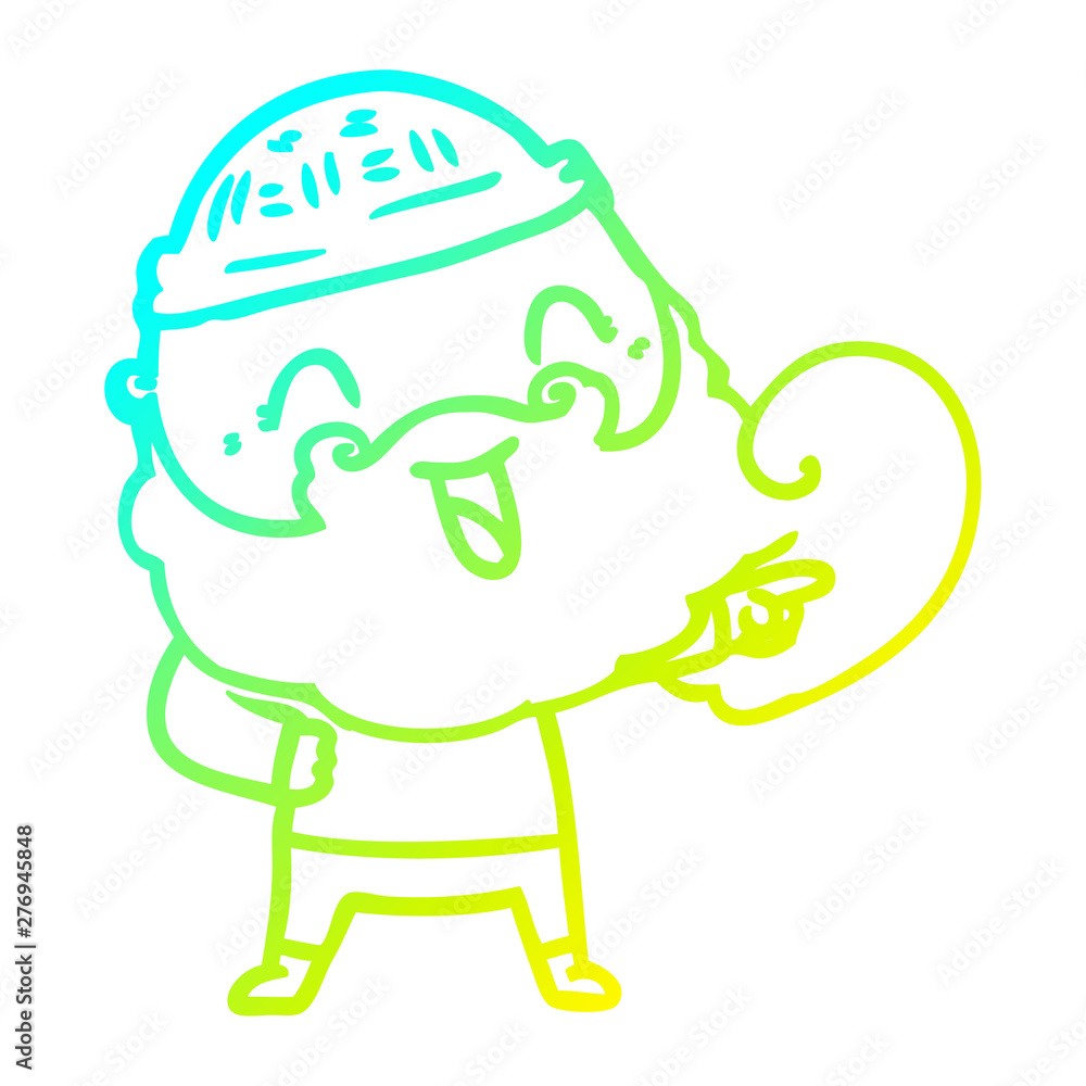 cold gradient line drawing happy man with beard and winter hat