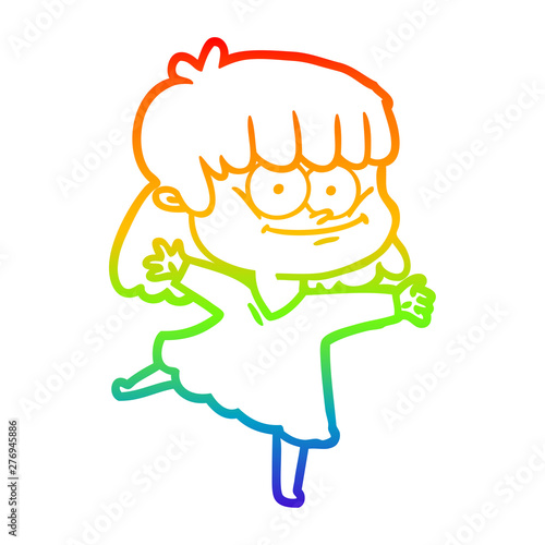 rainbow gradient line drawing cartoon smiling woman
