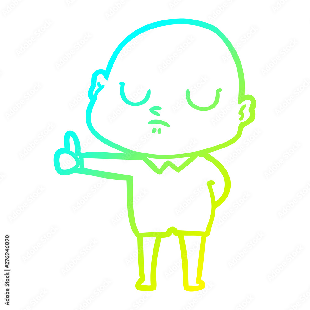 Fototapeta premium cold gradient line drawing cartoon bald man