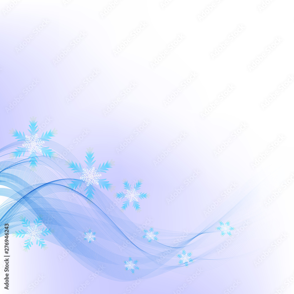 Vector blue smoky wave lines with beautiful snowflakes on abstract background. Vector blue smoky wave lines with beautiful snowflakes on abstract background.