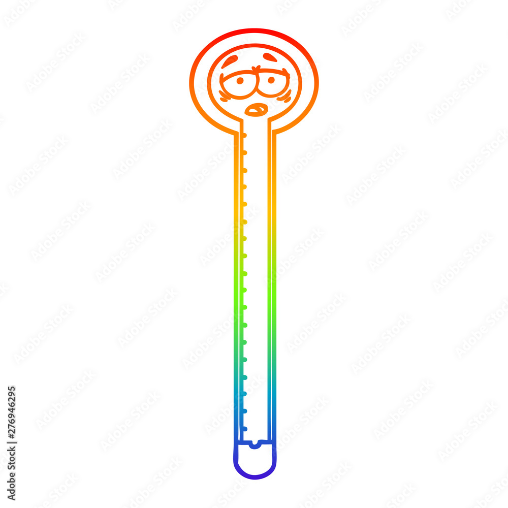 rainbow gradient line drawing cartoon thermometer