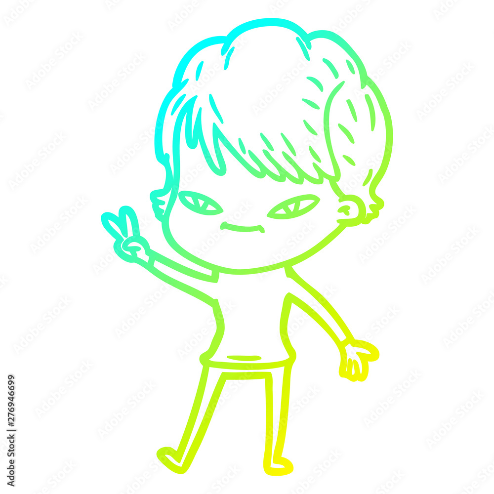 cold gradient line drawing cartoon happy woman cold gradient line drawing cartoon happy woman