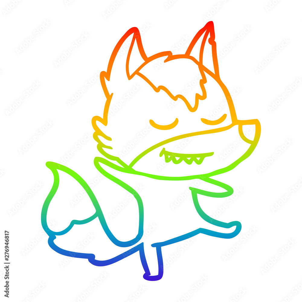 rainbow gradient line drawing friendly cartoon wolf balancing rainbow gradient line drawing friendly cartoon wolf balancing