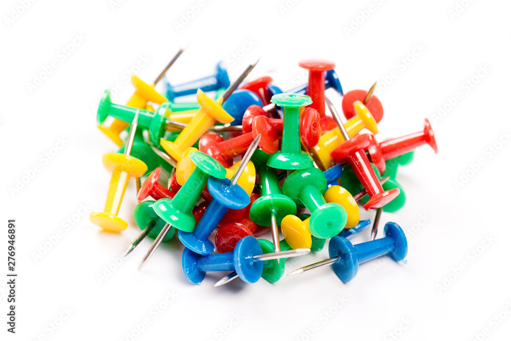 Fototapeta premium set of colorful push pins isolated on white background.