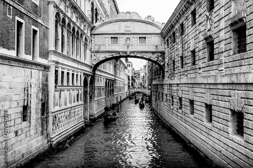 View of Bridge of Sighs (Ponte dei Sospiri) in Venice, Italy. April 2012 Black and white photo