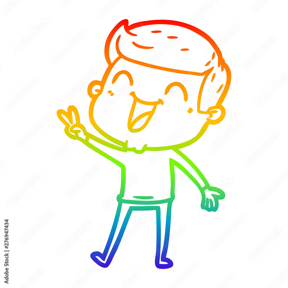 rainbow gradient line drawing cartoon man laughing