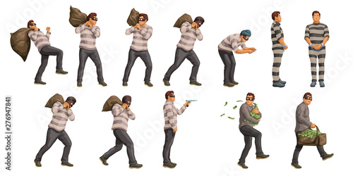 thief with bag of cash set