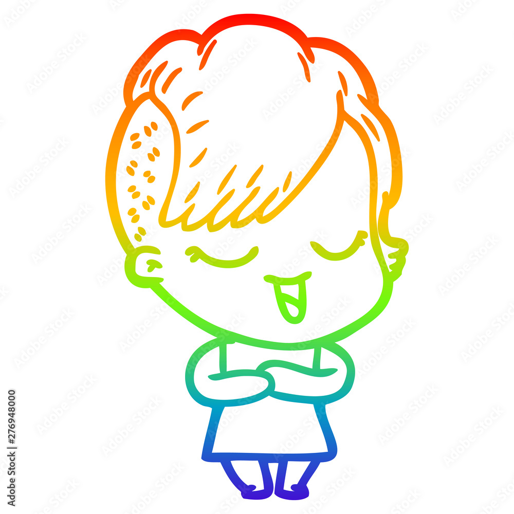 rainbow gradient line drawing happy cartoon girl rainbow gradient line drawing happy cartoon girl