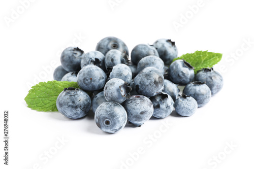 Group of blueberries isolated on white background, close up