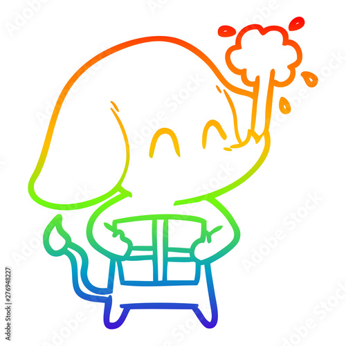 rainbow gradient line drawing cute cartoon elephant spouting water