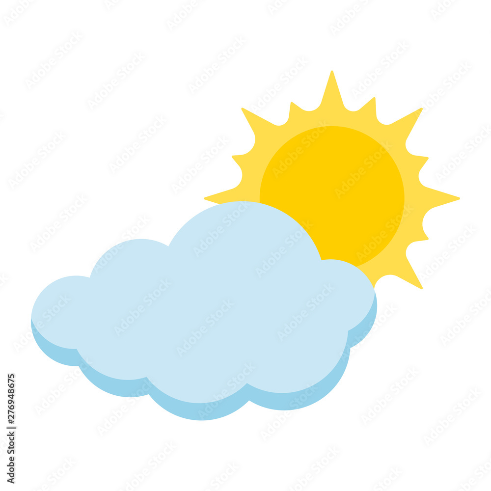 Cartoon style icon of sun with cloud isolated on white background. Cartoon style icon of sun with cloud isolated on white background.