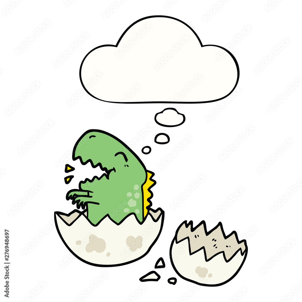 cartoon dinosaur hatching and thought bubble cartoon dinosaur hatching and thought bubble