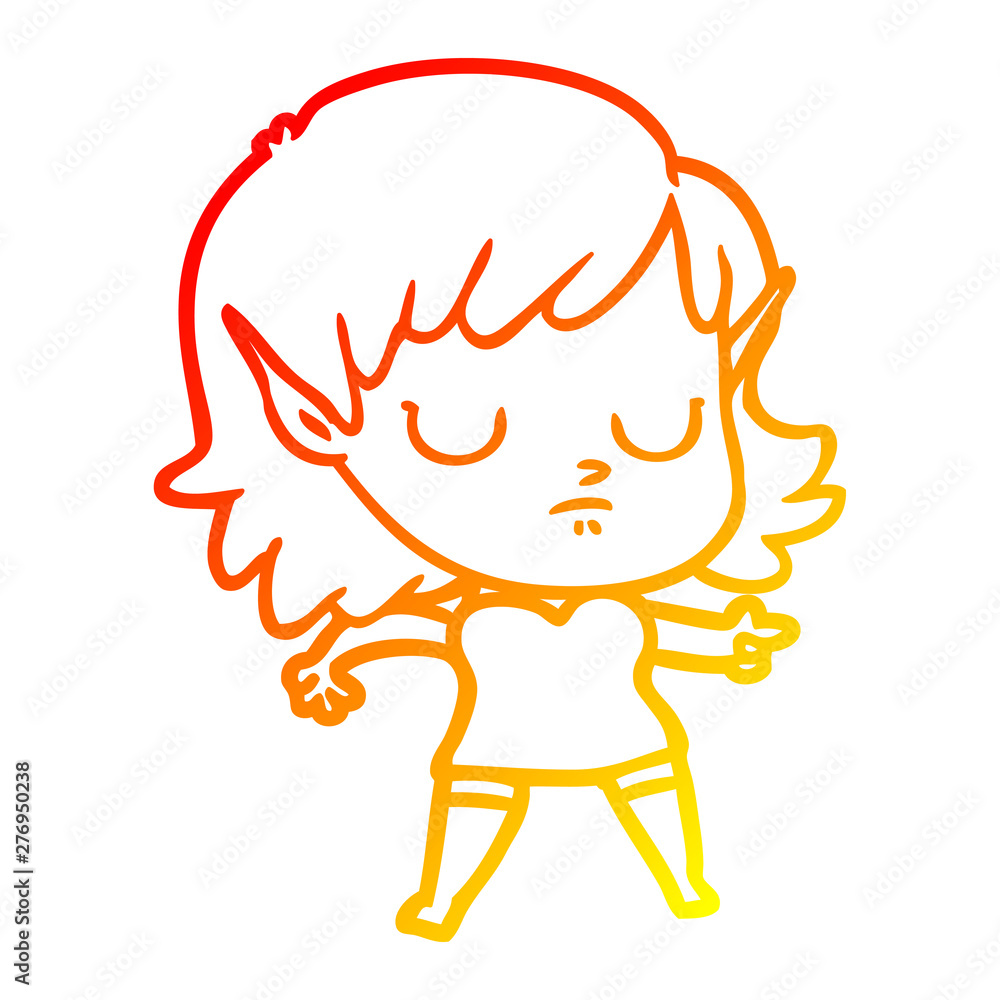 warm gradient line drawing cartoon elf girl warm gradient line drawing cartoon elf girl