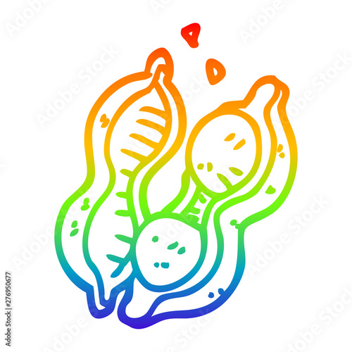 rainbow gradient line drawing cartoon peas in pod