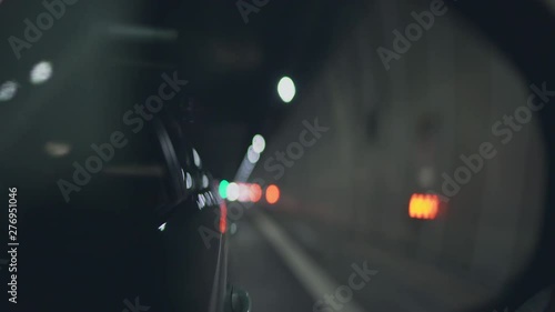 Reflection in Car Mirror while Driving in Mont Blanc Tunnel Italy France photo